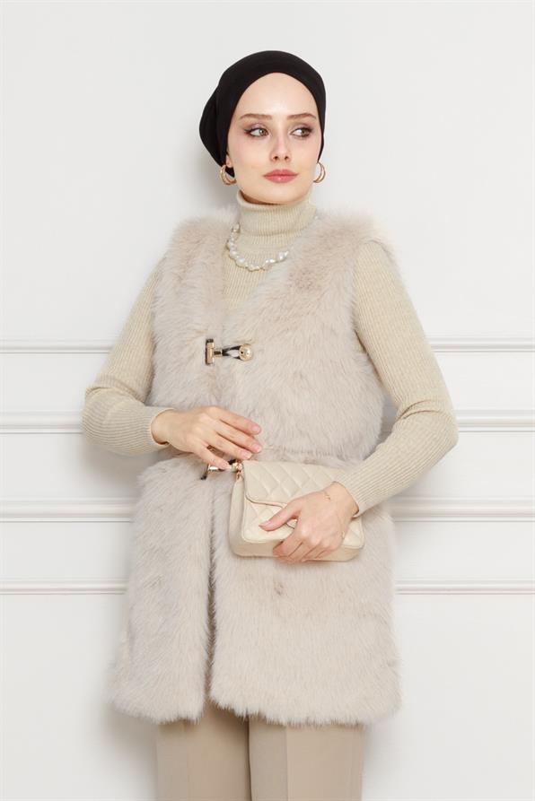Fur veste - beige color