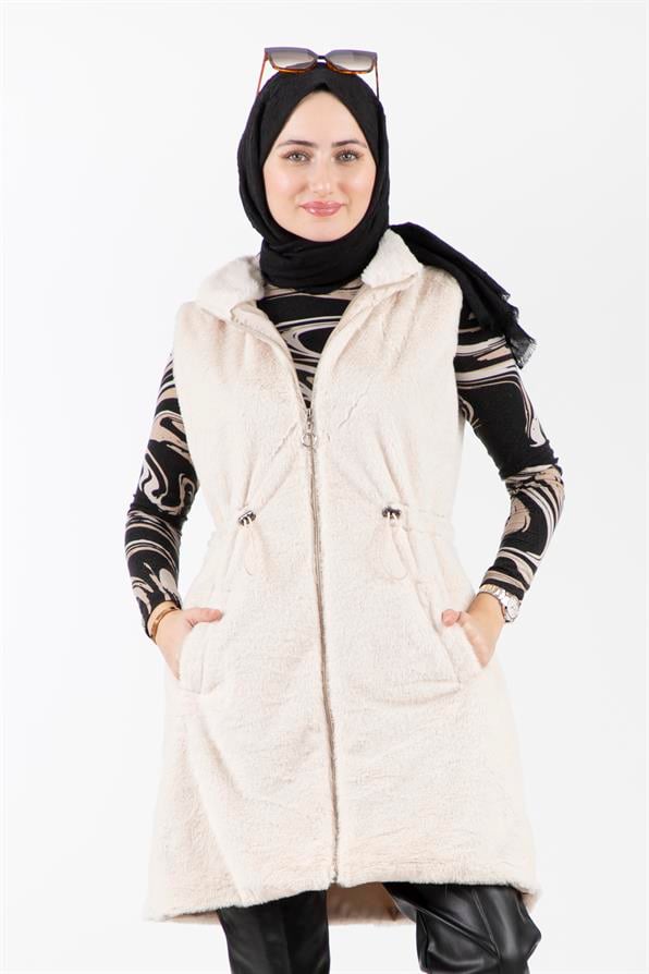 Peluş yelek-Bej