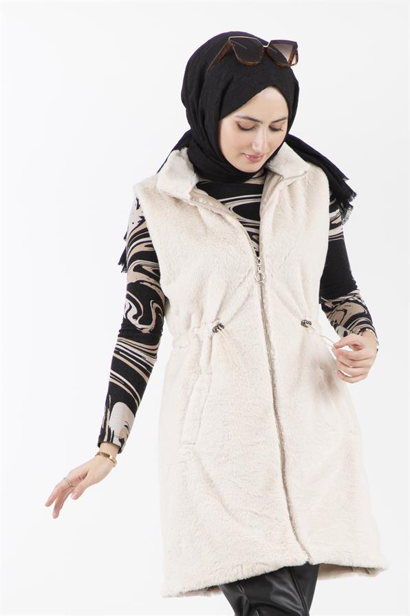 Peluş yelek-Bej