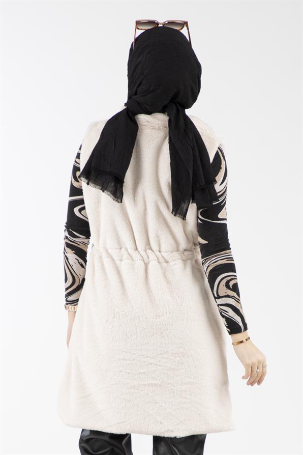 Peluş yelek-Bej