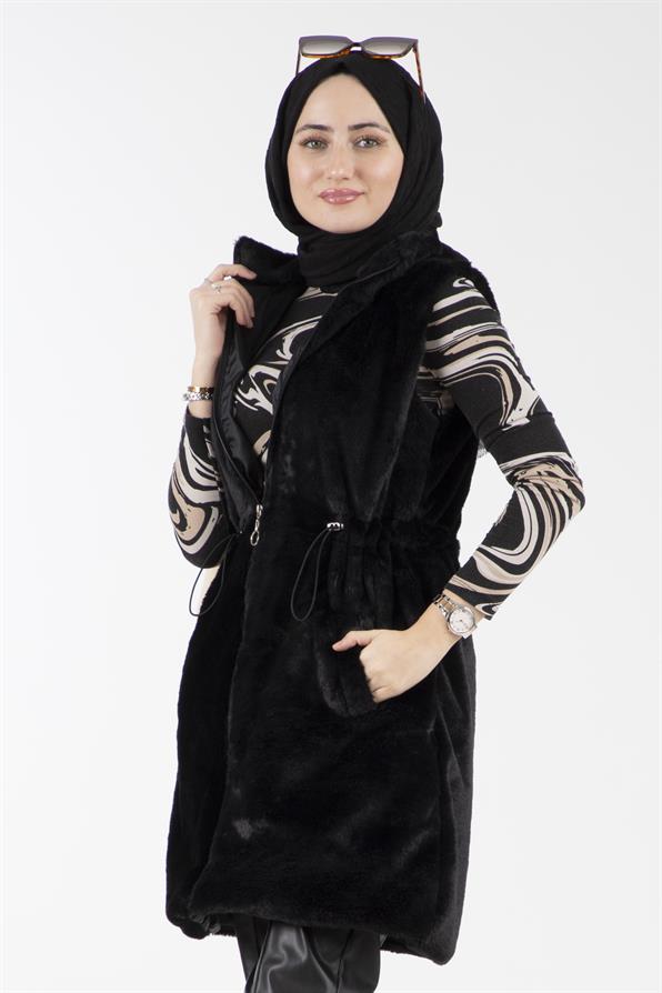 Peluş yelek-Siyah