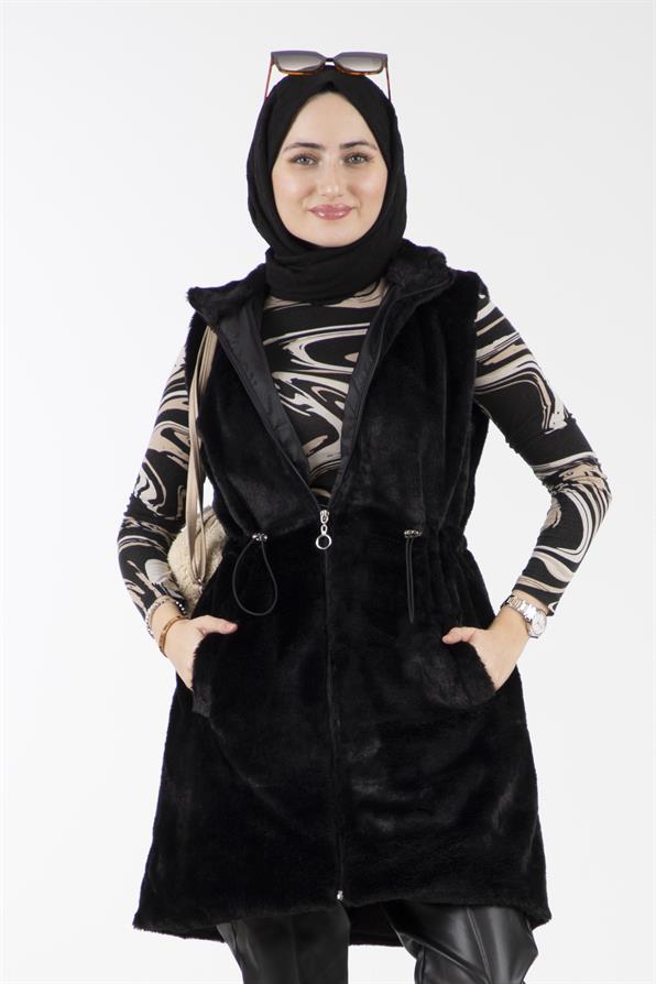 Peluş yelek-Siyah