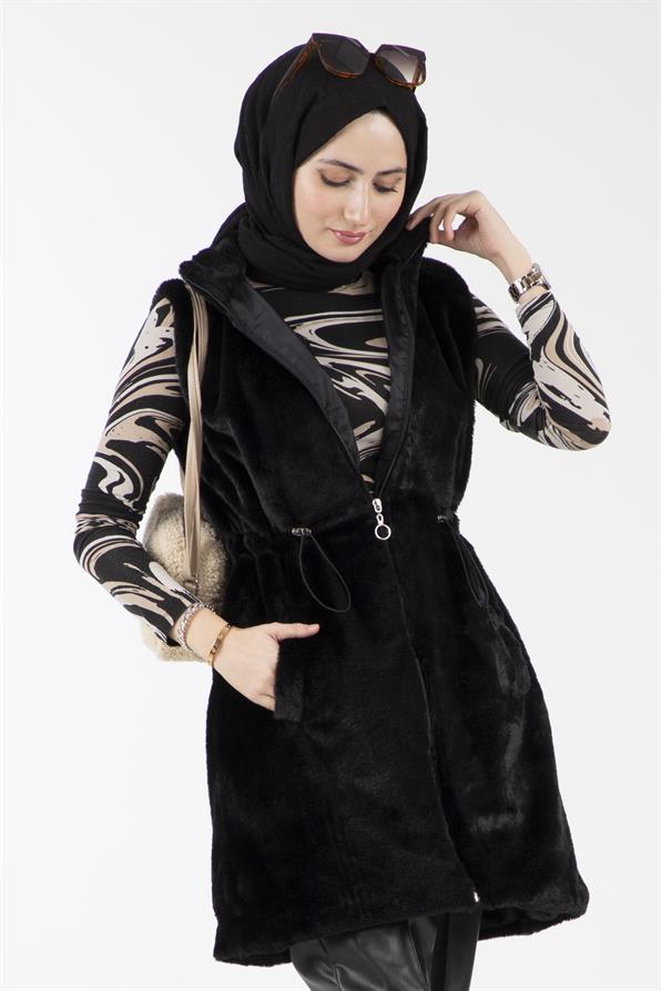 Peluş yelek-Siyah