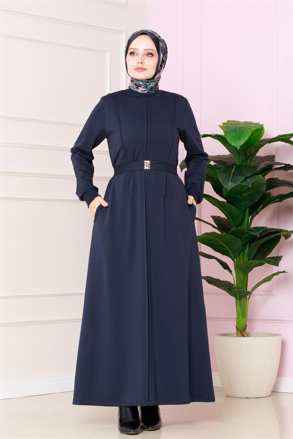 فستان بطيات - لون أزرق كحلي