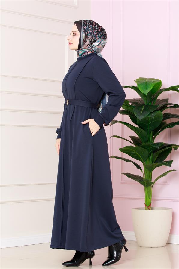 فستان بطيات - لون أزرق كحلي