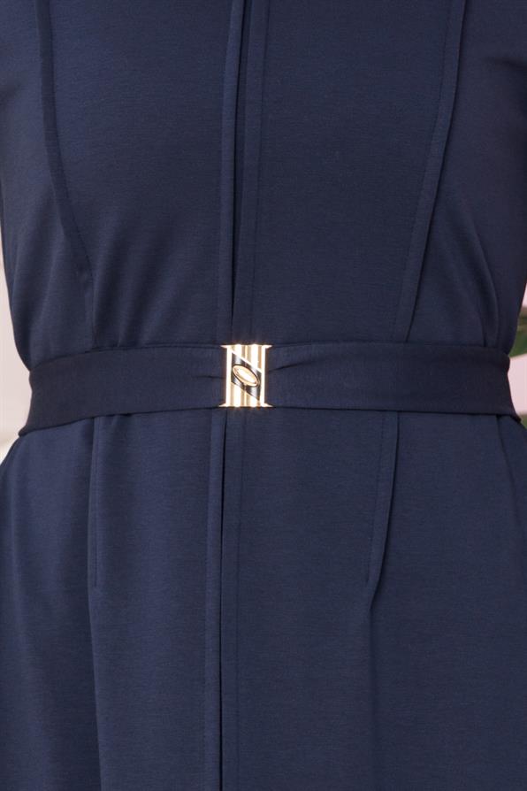 فستان بطيات - لون أزرق كحلي