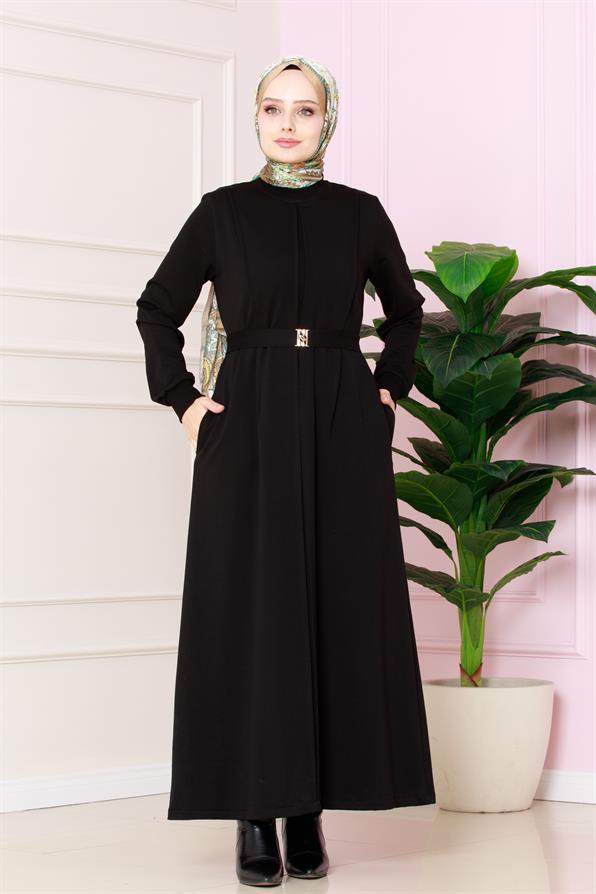 فستان بطيات - لون أسود