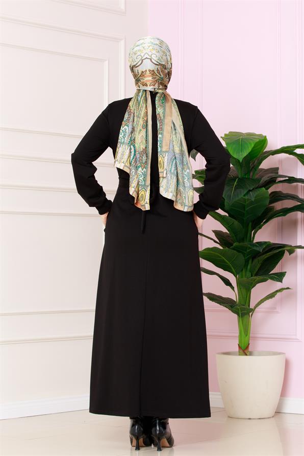 فستان بطيات - لون أسود