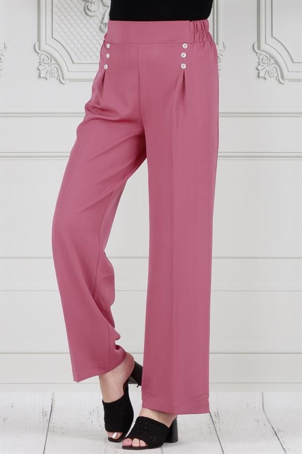 بنطلون بثلاثة أزرار- مفصل بطيات -لون وردي