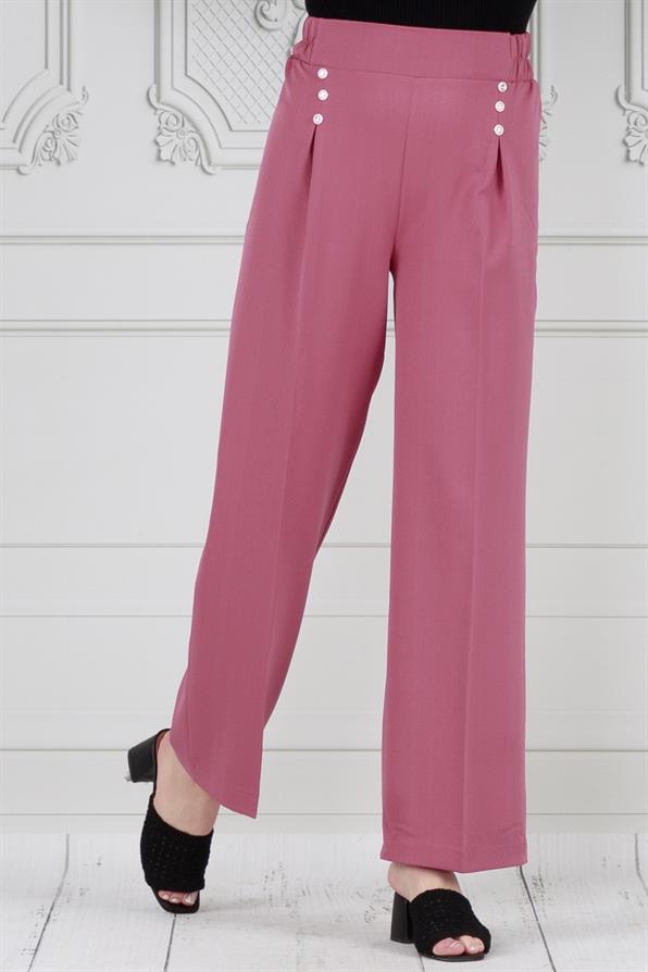 بنطلون بثلاثة أزرار- مفصل بطيات -لون وردي