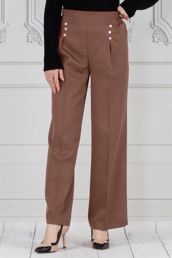 بنطلون بثلاثة أزرار- مفصل بطيات -لون بني