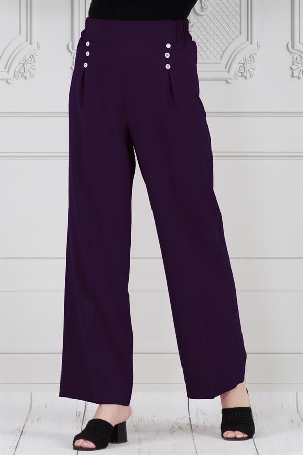 بنطلون بثلاثة أزرار مفصل بطيات-أرجواني