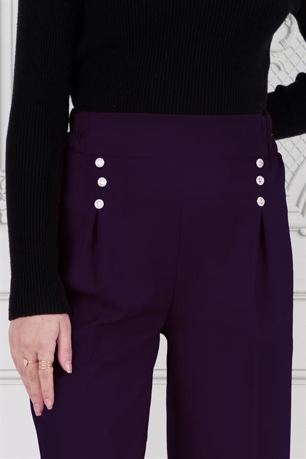 بنطلون بثلاثة أزرار مفصل بطيات-أرجواني