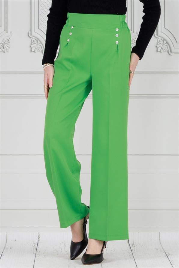 بنطلون بثلاثة أزرار-  مفصل بطيات -لون أخضر