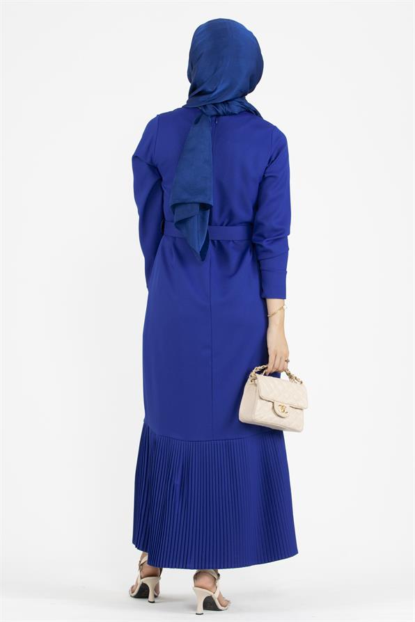 Pleated Detail Belted Dress-Saxe Blue