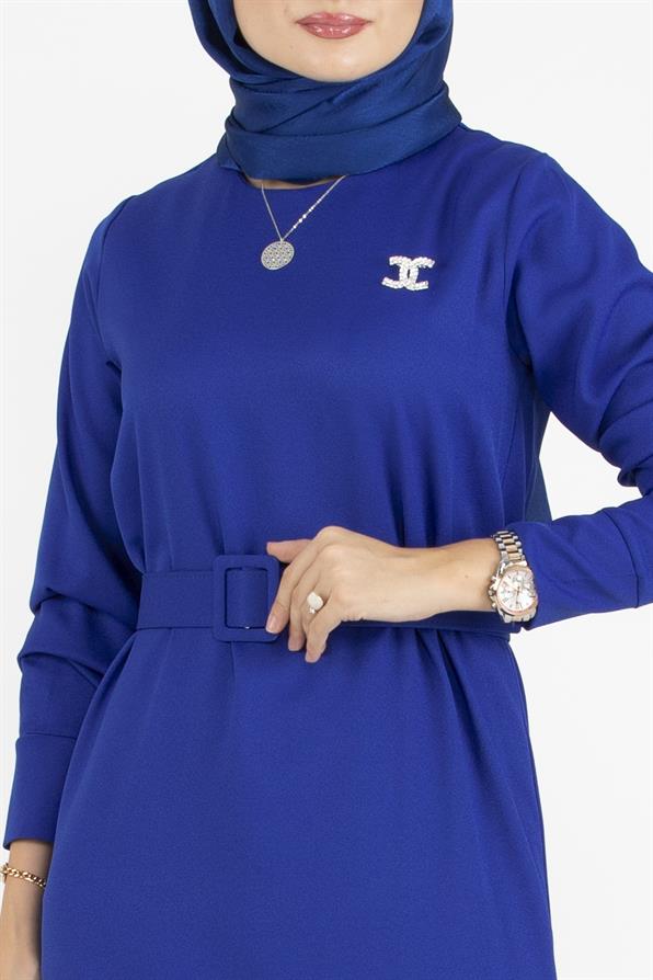 Pleated Detail Belted Dress-Saxe Blue