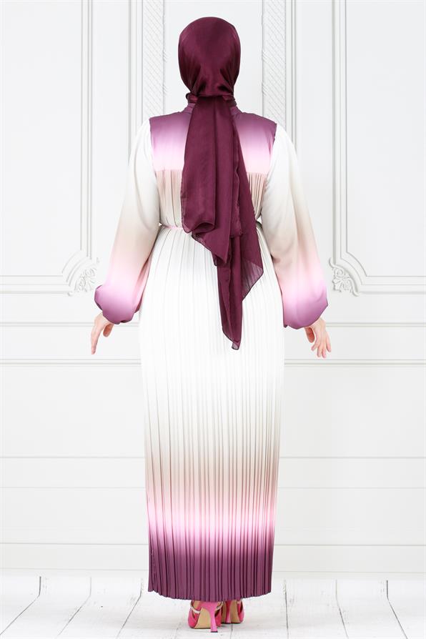 فستان حجاب رخامي بطيات - بنفسجي اللون