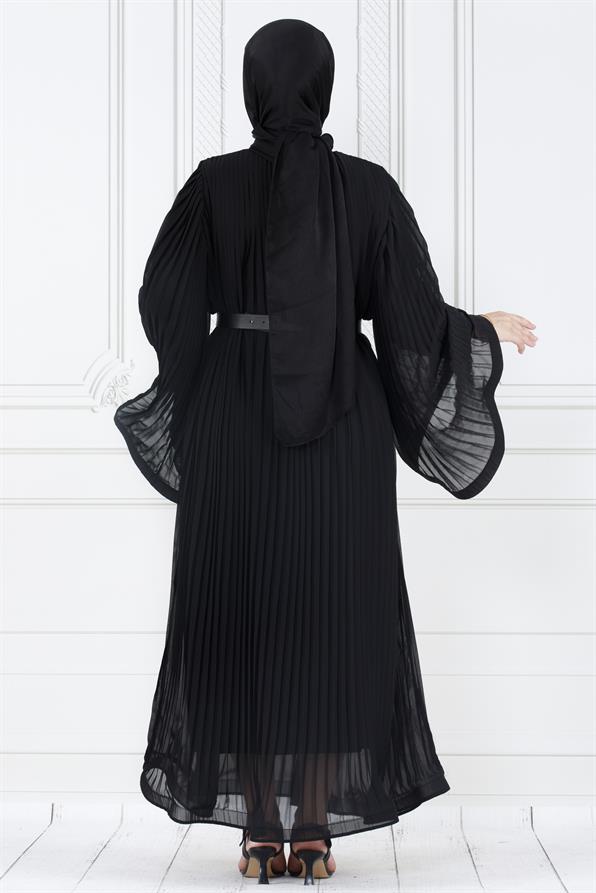 فستان محجبات راقي بتفاصيل طيات كلية /اسود