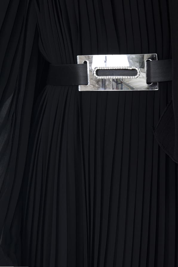 فستان محجبات راقي بتفاصيل طيات كلية /اسود