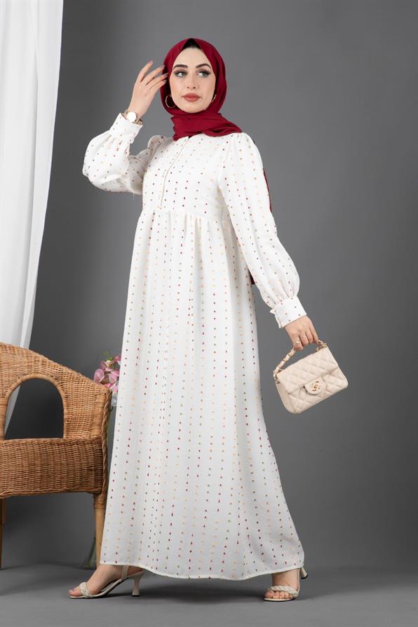 Spot Desing Lined Dress-Burgundy  White