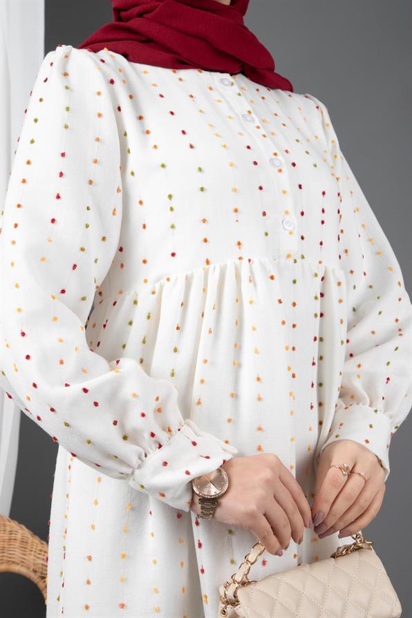 Spot Desing Lined Dress-Burgundy  White