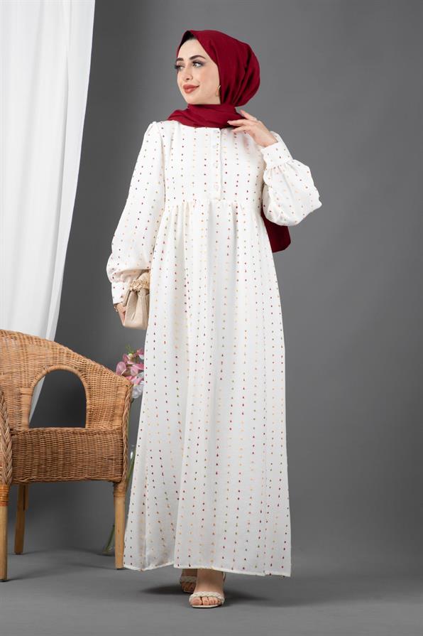 Spot Desing Lined Dress-Burgundy  White