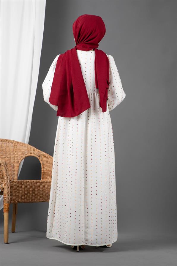 Spot Desing Lined Dress-Burgundy  White