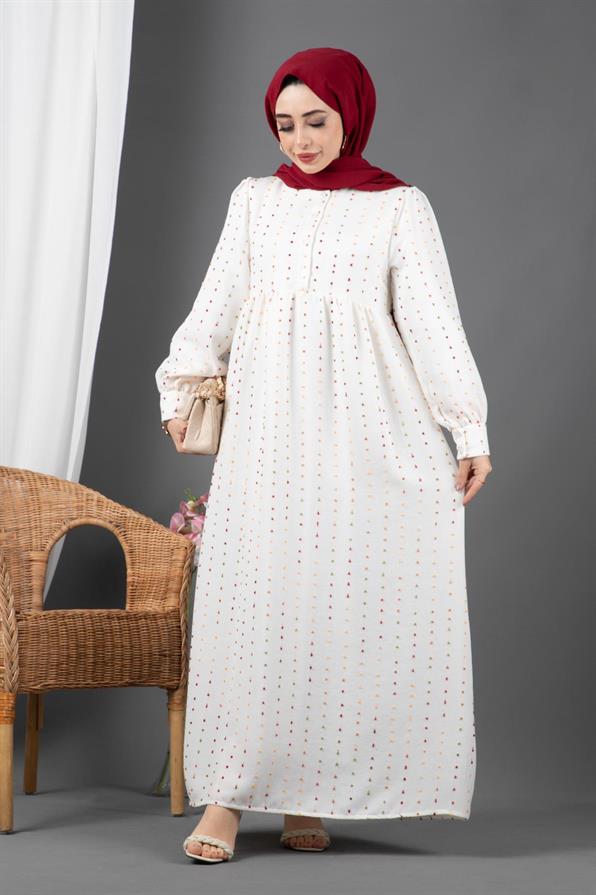 Spot Desing Lined Dress-Burgundy  White