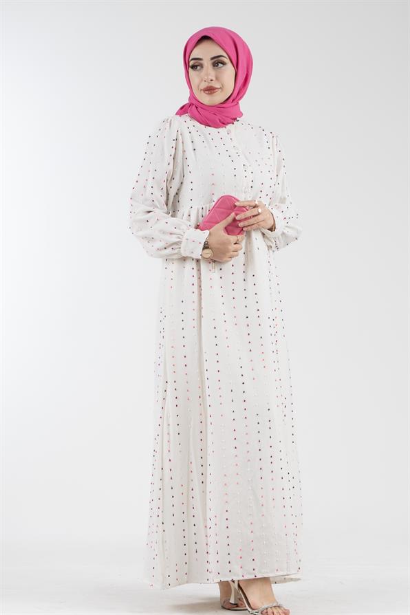 Ponpon Detaylı Astarlı Elbise-Pembe