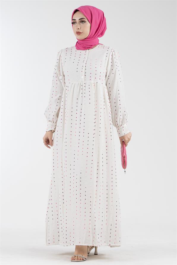 Ponpon Detaylı Astarlı Elbise-Pembe