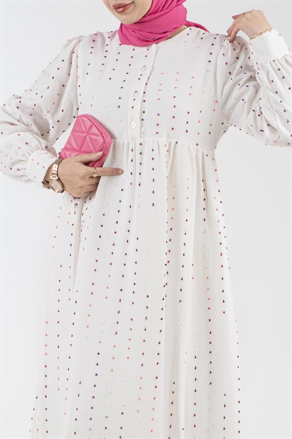 Ponpon Detaylı Astarlı Elbise-Pembe