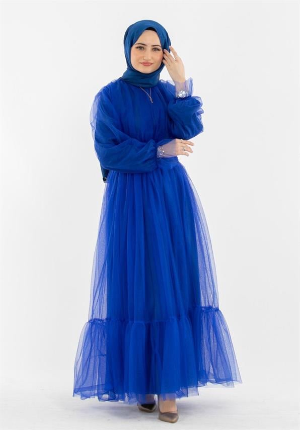 Prenses Model Abiye-Saks mavi