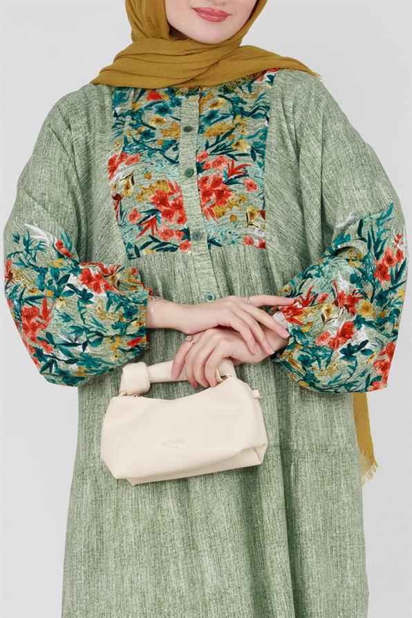 Robe-Floral Patterned Viscose Dress - Green