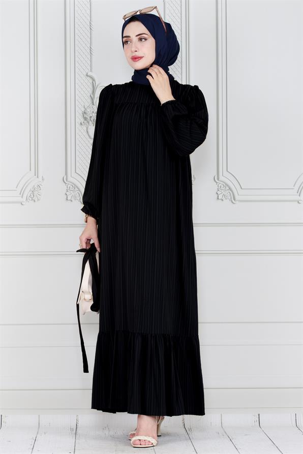 فستان بحزام - لون أسود