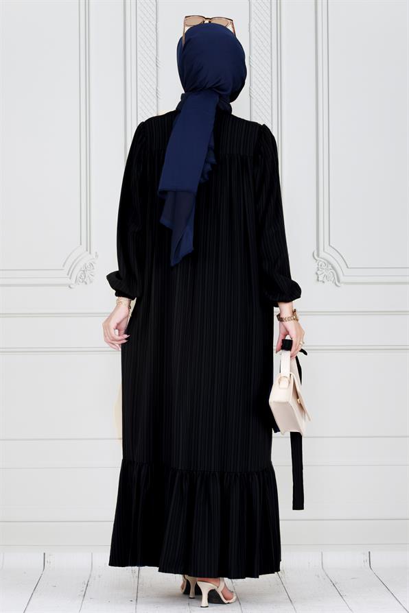 فستان بحزام - لون أسود