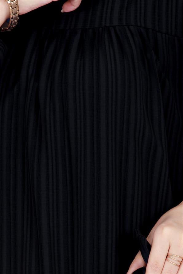 فستان بحزام - لون أسود