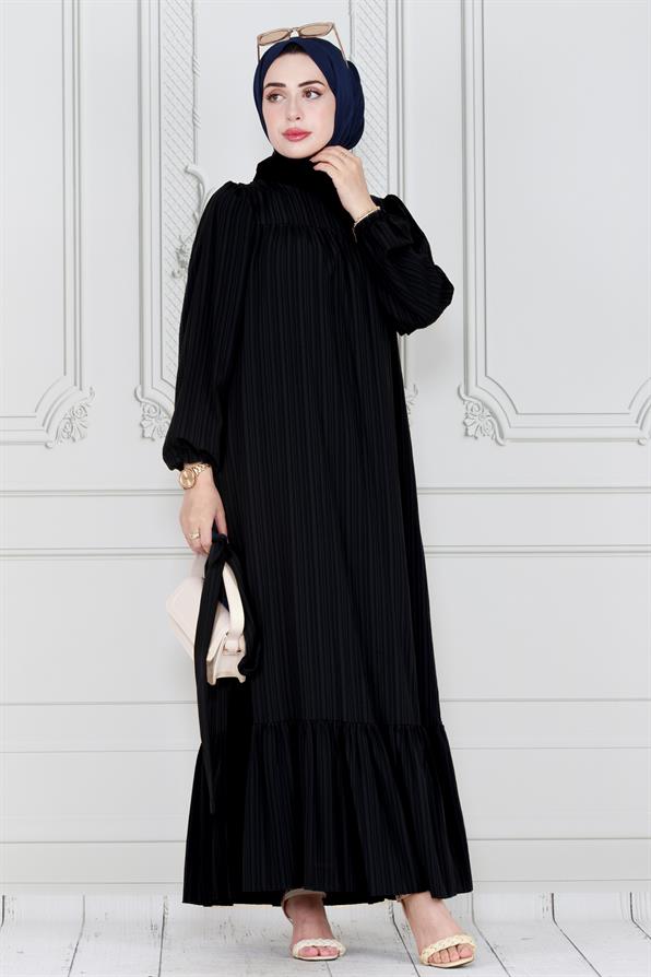 فستان بحزام - لون أسود