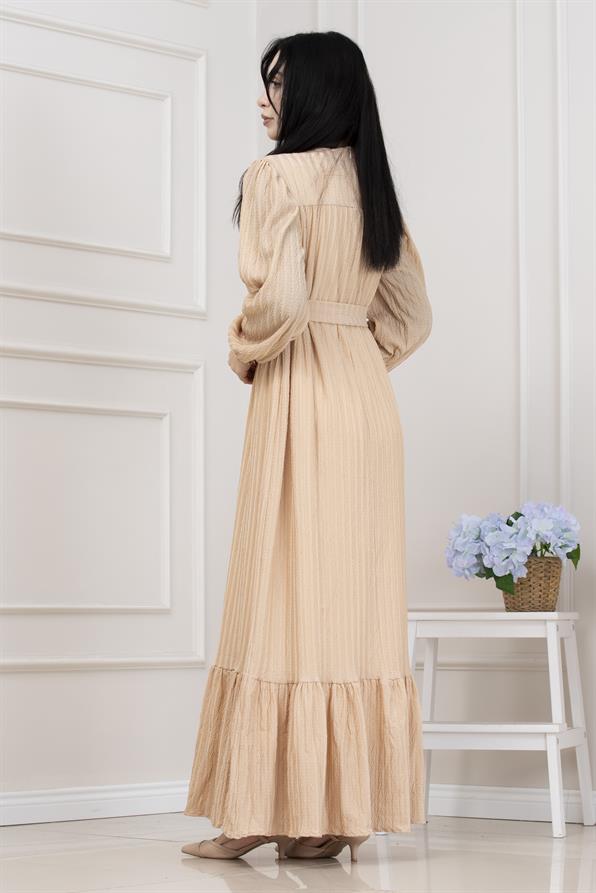 Robalı Sahra Tesettür Elbise-KREM