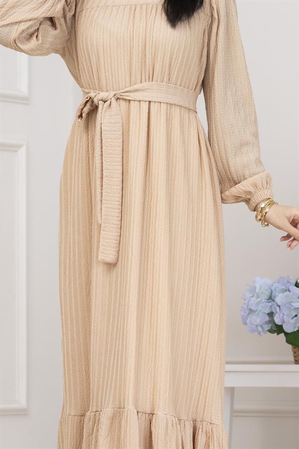 Robalı Sahra Tesettür Elbise-KREM