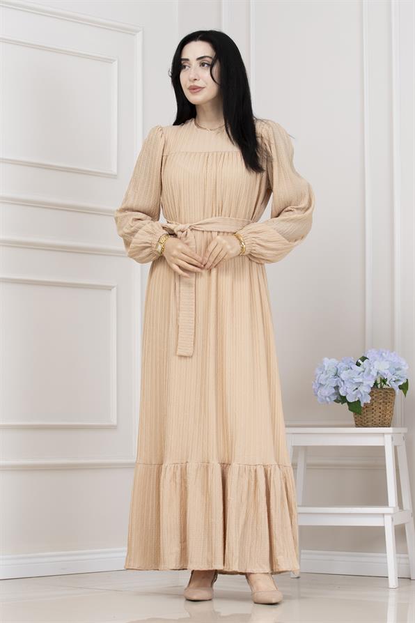 Robalı Sahra Tesettür Elbise-KREM