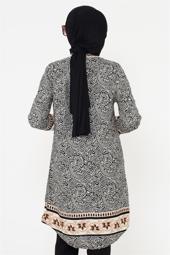 Shawl Patterned Viscose Tunic - Beige