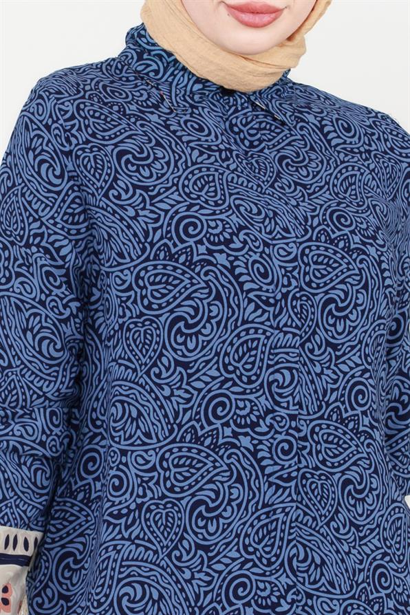 hawl Patterned Viscose Tunic - Indigo