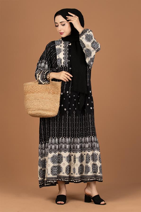 فستان بنمط الشال-اللون الأسود