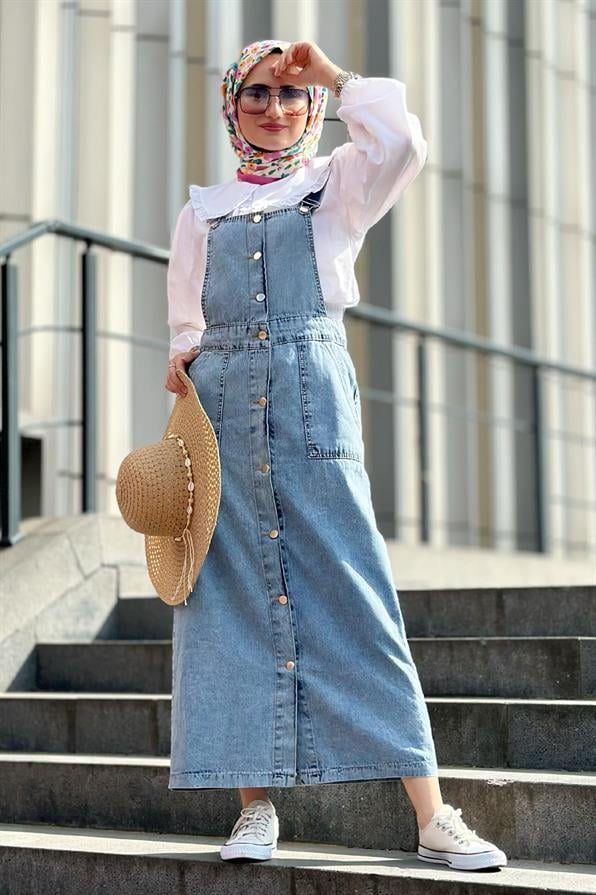 Bib and Brace Overall Dress-Blue