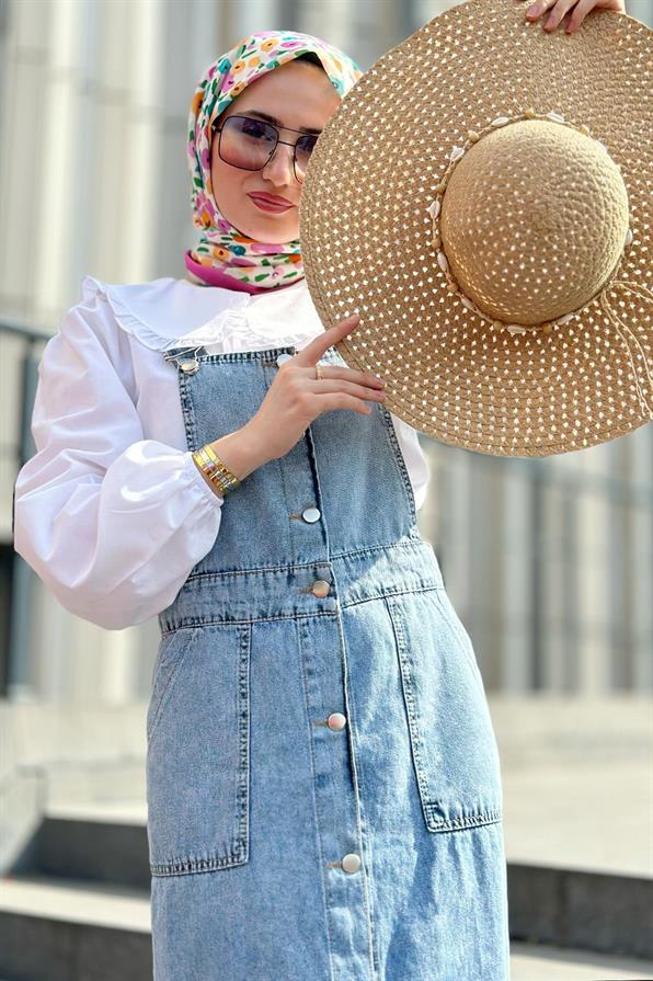 Bib and Brace Overall Dress-Blue