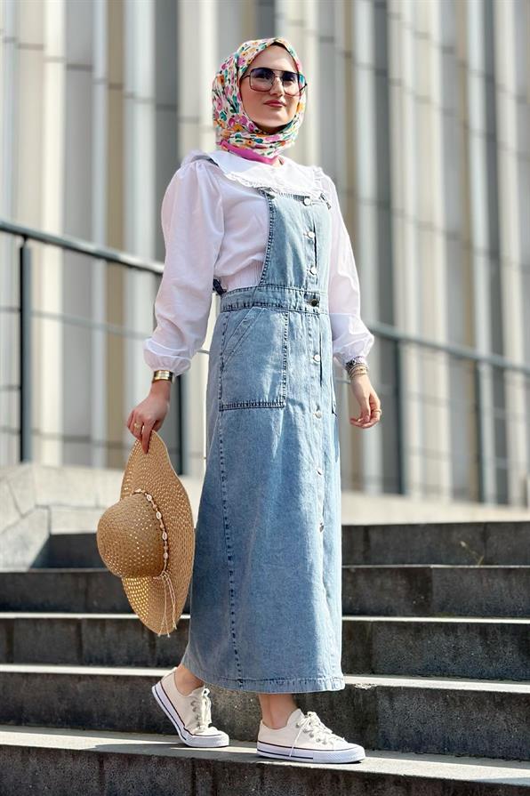 Bib and Brace Overall Dress-Blue