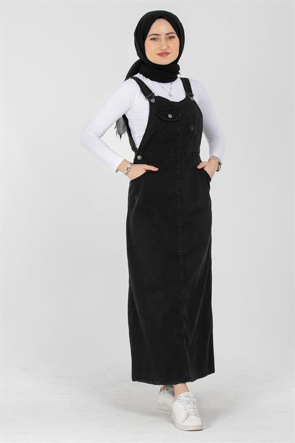 Bib and Brace Overall Dress-Black