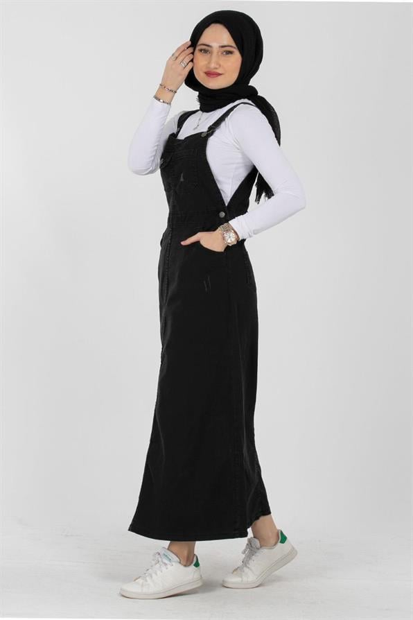 Bib and Brace Overall Dress-Black