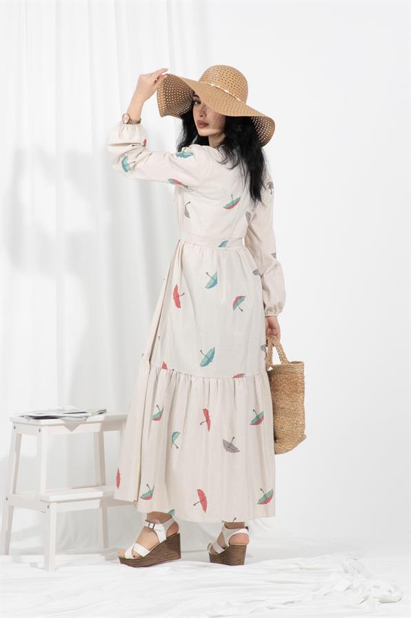 Umbrella-Patterned Linen Dress