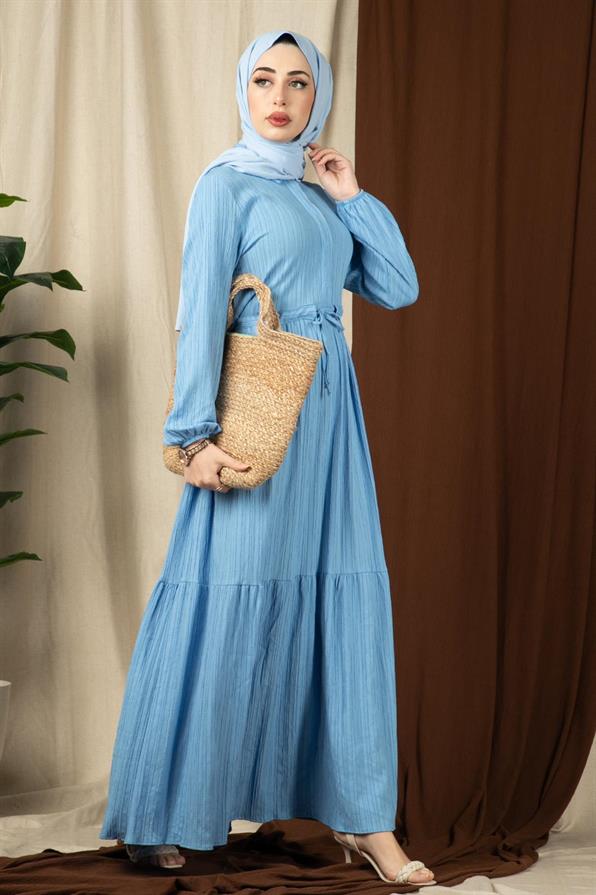 Sena Beli Tünelli Elbise-Mavi
